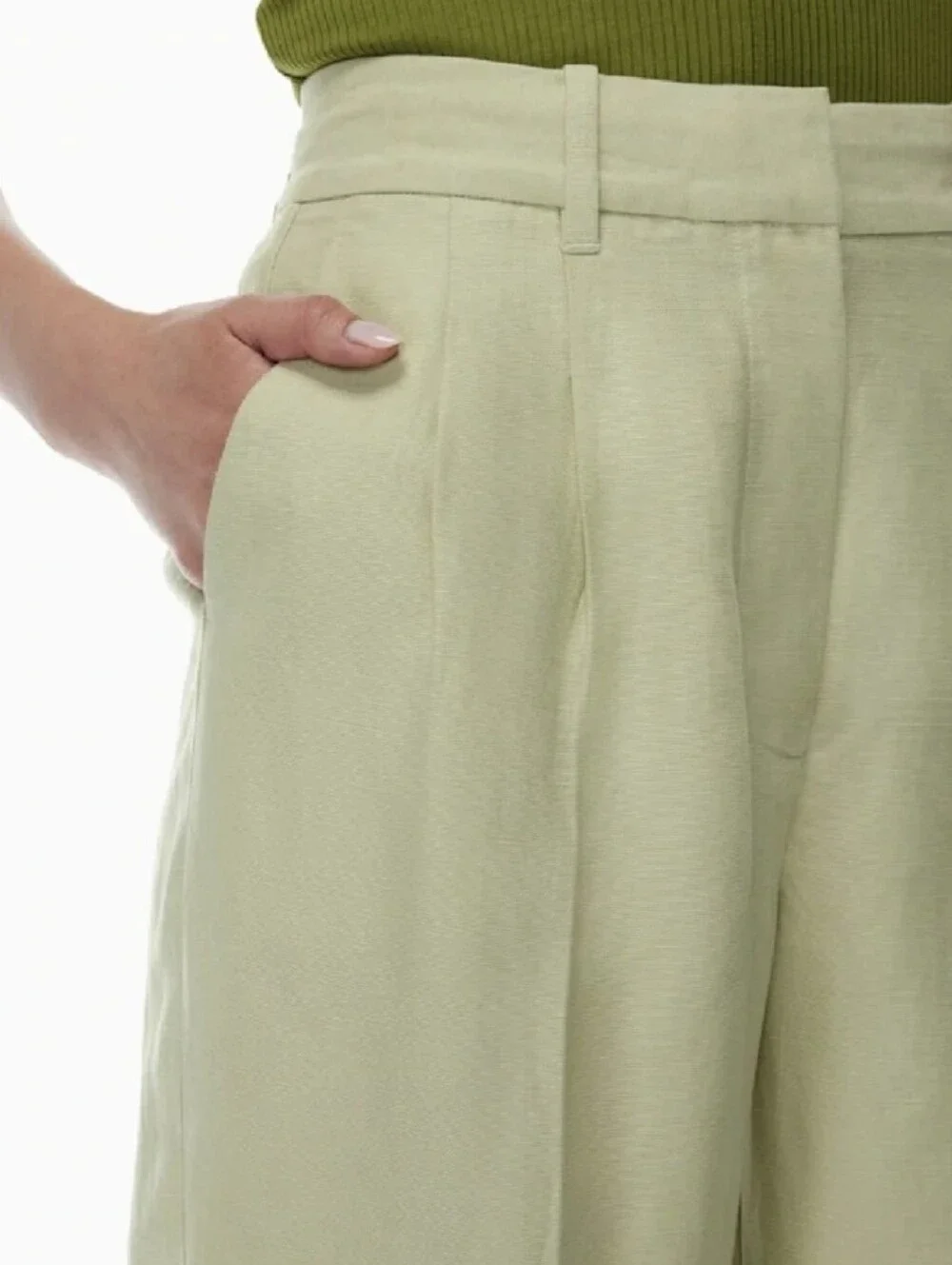 Wilfred Women's Pastel Sage Green Linen Pleated high rise Trouser pants size 8